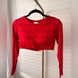 Red Long Sleeve Crop Athletic Top Open Back Workout Top Women’s Large